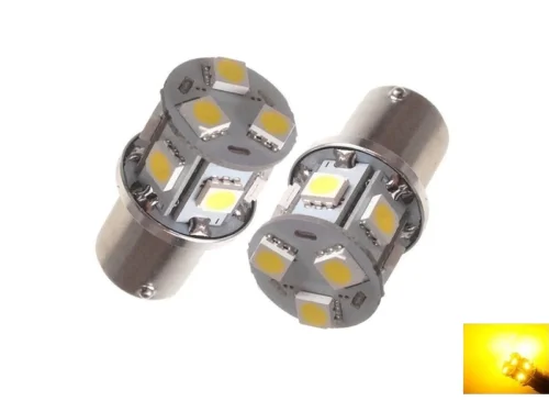 BA15S LED Lampe bernsteingelb - geeignet für 12 & 24 Volt Einsatz - für Tagfahrlicht, Doppelbrenner, Standlicht und Interieur - EAN: 6090429220268