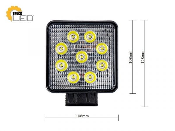 LED werklamp vierkant 27W - geschikt voor 12&24 volt - met aansluitkabel - voor auto, vrachtwagen, aanhangwagen, camper, tractor en meer - EAN: 2000010032822