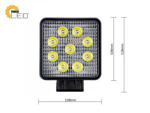 LED werklamp vierkant 27W - geschikt voor 12&24 volt - met 4 meter aansluitkabel - voor auto, vrachtwagen, aanhangwagen, camper, tractor en meer - EAN: 2000010040872
