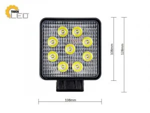 LED werklamp vierkant 27W - geschikt voor 12&24 volt - met 4 meter aansluitkabel - voor auto, vrachtwagen, aanhangwagen, camper, tractor en meer - EAN: 2000010040872