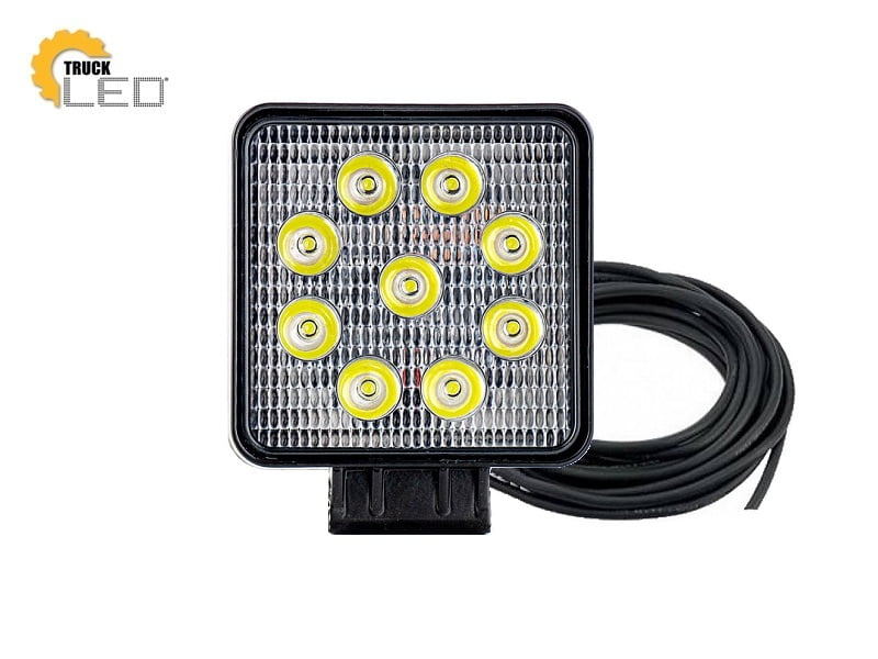 TruckLED LED work lamp square 27W - suitable for 12&24 volt - with 4 meter connection cable - for car, truck, trailer, camper, tractor and more - EAN: 2000010040872