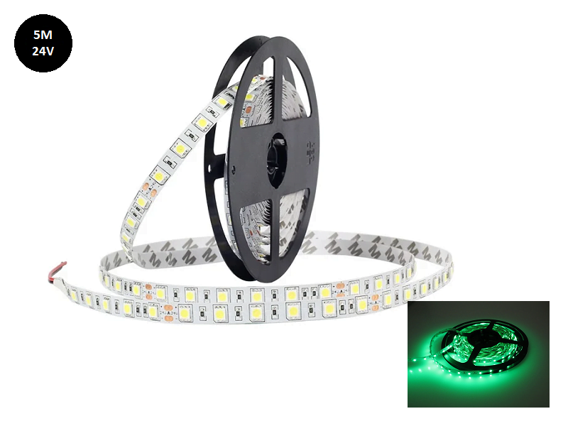 Truck LED strip GREEN - LED strip for 24 volt use - without silicone layer - length 5 meters - EAN: 6090435965986