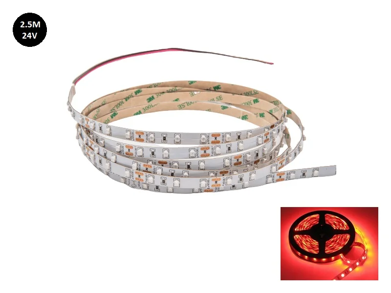 LED strip rood 24 Volt 2.5 meter zonder silicone laag IP33 - EAN: 6090450159124