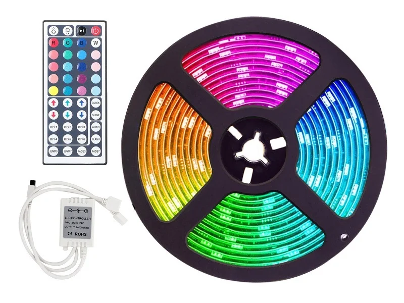RGB LED strip for 24 volt use - length 5 meters - version IP33 - without silicone layer - with remote control - EAN: 6090436960973