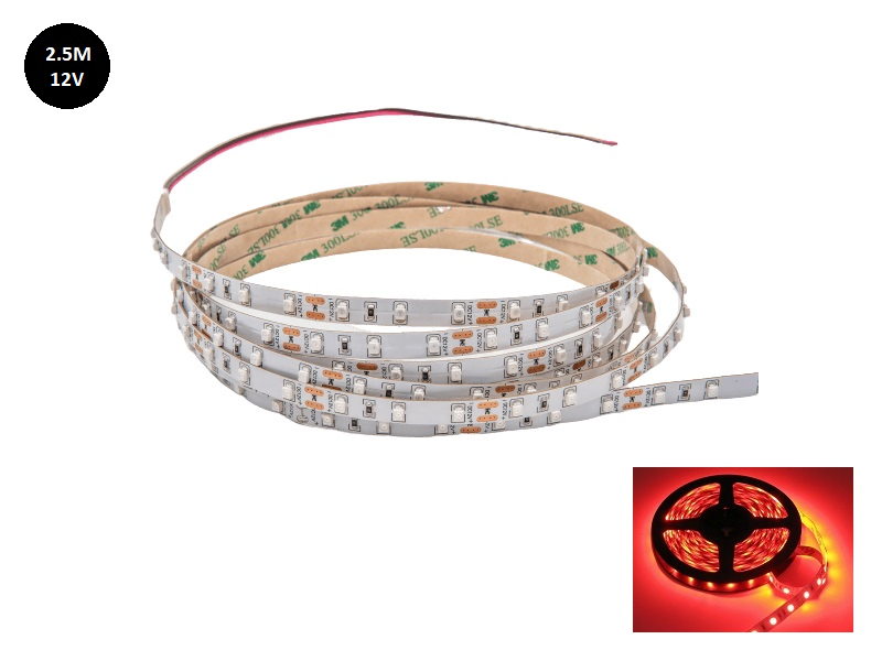 LED strip 12 Volt RED - car, camper, caravan and more 2.5 meters without silicone layer IP33 - EAN: 6090434833873