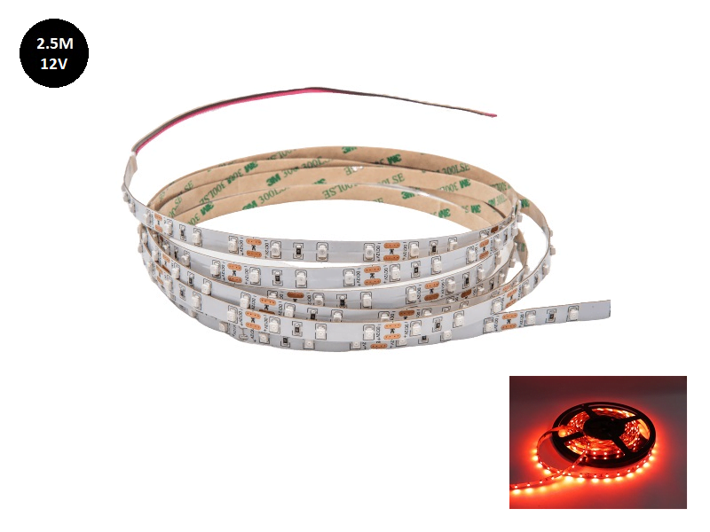 12V LED strip rood 2.5 met silicone laag IP65 - 5050 LED's - EAN: 6090435642627