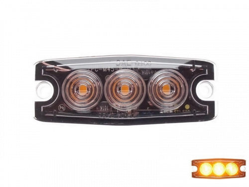 Ultra dunne 3 LED flitser ORANJE voor opbouw montage - plat model voor de voorgrille of achterkant van uw auto, vrachtwagen, aanhanger, tractor en meer - te gebruiken voor 12 & 24 volt - EAN: 6090429260226