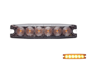 Ultra thin 6 LED flash ORANGE for surface mounting - flat model for the front grille or rear of your car, truck, trailer, tractor and more - usable for 12 & 24 volts - EAN: 6090439936913