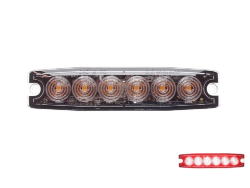 Ultradünnes 6 LED Blitz ROT zur Aufputzmontage - flaches Modell für den Kühlergrill oder Heck Ihres PKW, LKW, Anhänger, Traktor und mehr - verwendbar für 12 & 24 Volt - EAN: 6090441210292