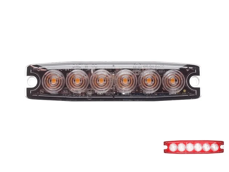 Ultra thin 6 LED flash RED for surface mounting - flat model for the front grille or rear of your car, truck, trailer, tractor and more - usable for 12 & 24 volts - EAN: 6090441210292