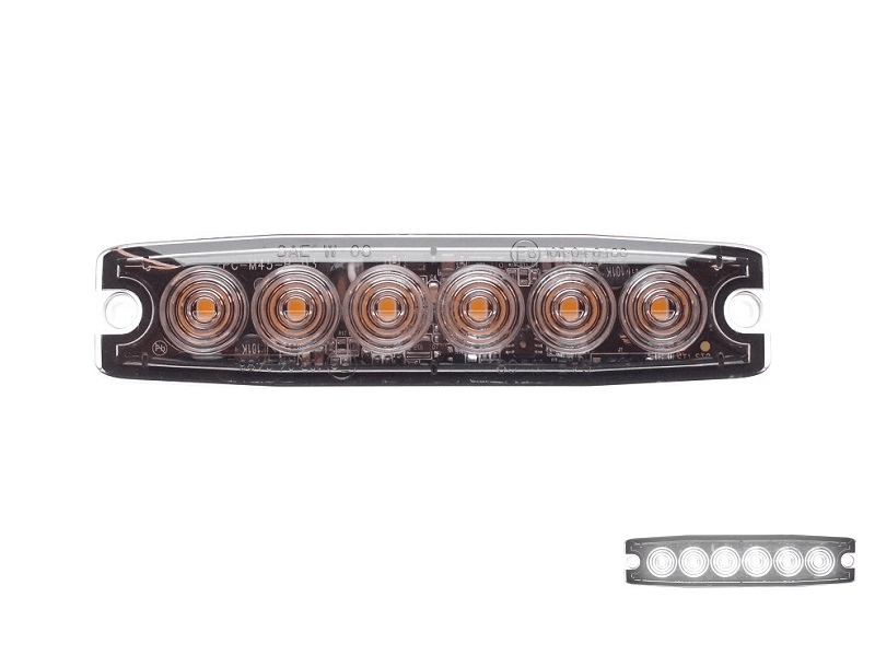 Ultra thin 6 LED flash WHITE for surface mounting - flat model for the front grille or rear of your car, truck, trailer, tractor and more - usable for 12 & 24 volts - EAN: 6090440356342