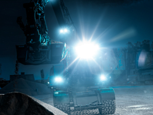LED work lamp mounted on excavator - Strands LED lighting - suitable for 12 and 24 volt use - EAN: 7323030185350