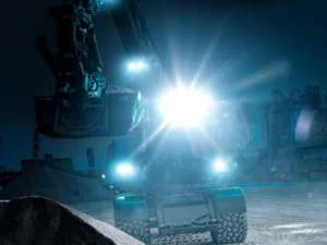 LED work lamp mounted on excavator - Strands LED lighting - suitable for 12 and 24 volt use - EAN: 7323030185381