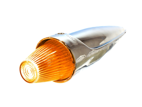 Nedking LED Torpedo-Topleuchte Chrom mit orangefarbenem Schirm – Amerikanische LKW-Beleuchtung mit Chromgehäuse – geeignet für 24 Volt – EAN: 6090541721735