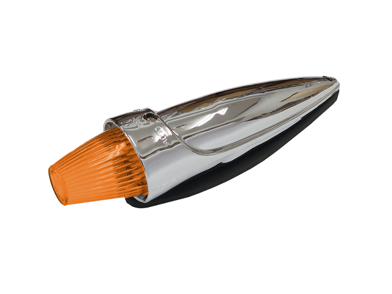 Nedking Torpedo-Topleuchte aus Chrom mit orangefarbenem Schirm – amerikanische LKW-Beleuchtung mit Chromgehäuse – geeignet für 24-Volt-Betrieb mit BA15S-Fassung