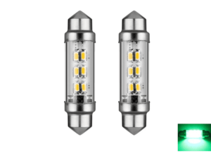 Soffitte LED Röhrenlampe 24 Volt GRÜN – LED Innenlampe, die in eine Röhrenlampenfassung passt – kann in LKW, Anhänger und Wohnmobil montiert werden, wenn sie an 24 Volt angeschlossen ist – LED Lampe ist mit 6 LED-Punkten ausgestattet – EAN: 7448154215285