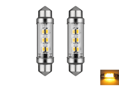 Festoon LED Soffittenlampe 24 Volt ORANGE / AMBER - LED Innenraumlampe, die in einen Soffittenlampenanschluss passt - zu montieren in LKW, Anhänger und Camper, wenn dieser an 24 Volt angeschlossen ist - LED Lampe ist mit 6 LED-Punkten ausgestattet - EAN: 7448155531599