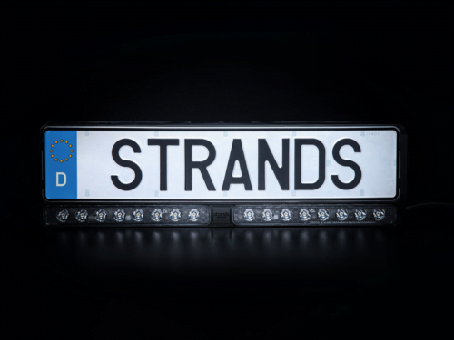 Strands NUUK E-LINE license plate holder with built-in DUO LED bar - works on 12 and 24 volts - suitable for car, camper, truck, tractor and more - EAN: 7323030191689