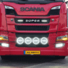 Scania truck with 4 full LED spotlights mounted in the front grille