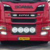 Scania truck with 4 full LED spotlights mounted in the front grille