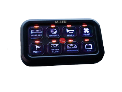 M-LED bedieningspaneel 8 knops - AM718 - RGB verlicht paneel - 12 & 24 volt - 80 indicatie labels - 600W en 1200W - 2,5 meter kabel